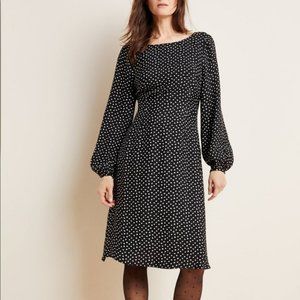 Anthropologie Black White Polka Dot Open Back Flowy Fit Flare Swing Dress USA 6